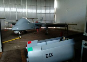 Drone da PF parado num galpão do Aeroporto de São Miguel do Iguaçu. Foto: divulgação