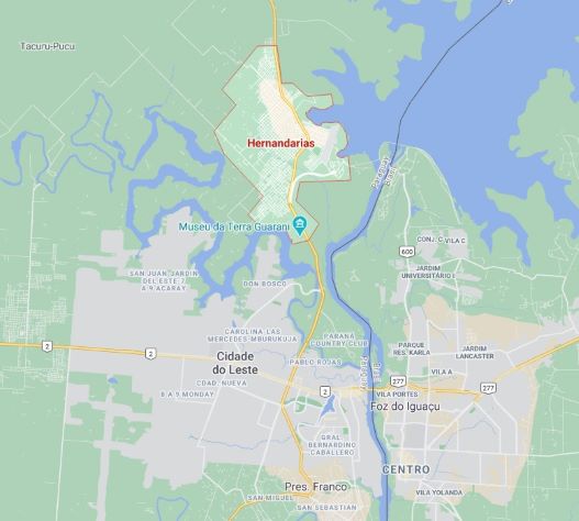 Localização do município de Hernandarias. Ilustração: Google