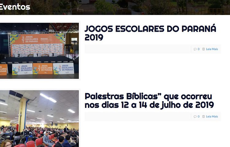 Reprodução do site do Centro de Convenções na qual pode se constatar que os últimos eventos no local foram realizados em 2019.