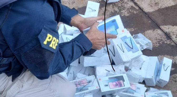 Celulares apreendidos. Foto: PRF