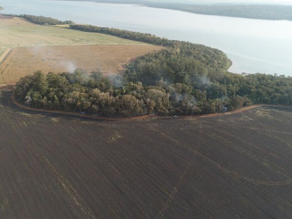 Incêndio na faixa de proteção de Itaipu, em Guaíra. Foto: Anderson Gibathe/JIE