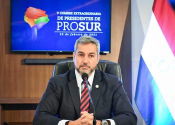 O presidente da República, Mario Abdo Benítez, acompanhará virtualmente a cúpula do Prosur. Foto: Agência IP/Divulgação