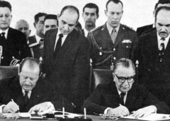Os presidentes Emílio Garrastazu Médici (Brasil) e Alfredo Stroessner (Paraguai), em 1973. Foto: Itaipu Binacional