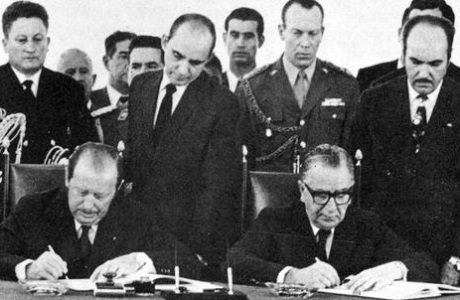 Os presidentes Emílio Garrastazu Médici (Brasil) e Alfredo Stroessner (Paraguai), em 1973. Foto: Itaipu Binacional