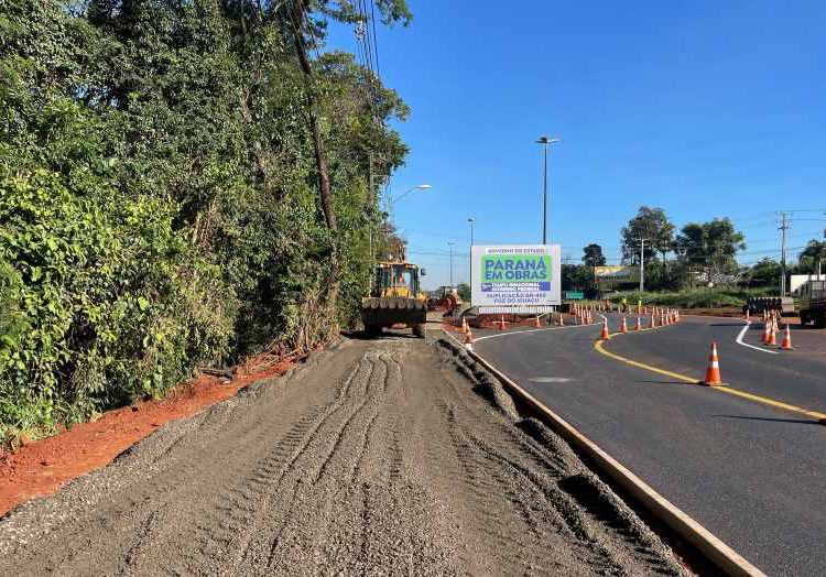 Andamento das obras da duplicação da Rodovia das Cataratas. Fotos: DER/Divulgação