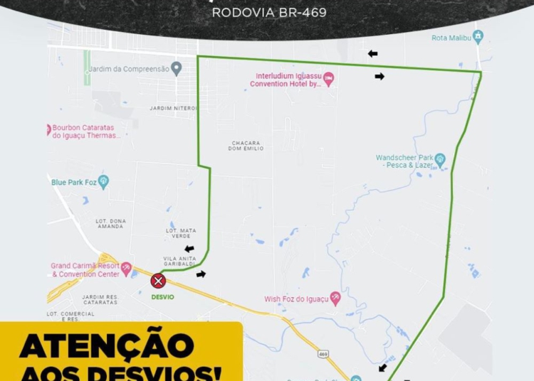 Mapa do desvio divulgado pelo DER-PR