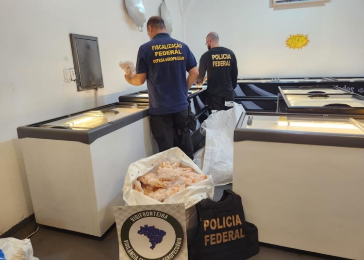Apreensão de carne armazenada de forma inadequada. Foto: PF/divulgação