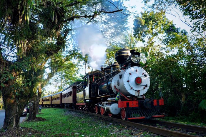 A Maria Fumaça, com capacidade para 148 passageiros, passa por pontes metálicas e outras três de grande porte. Foto: Diogo Seger Luciano