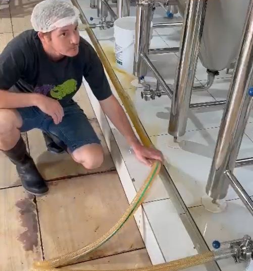 Cerveja estragada sendo drenada dos toneis. Foto: cortesia