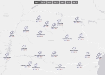 Panorama  do clima em todo do Paraná, nesta quinta-feira, 7 de março. Gráfico: Simepar