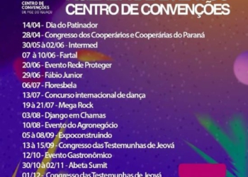 Calendário de eventos publicado pelo Centro de Convenções