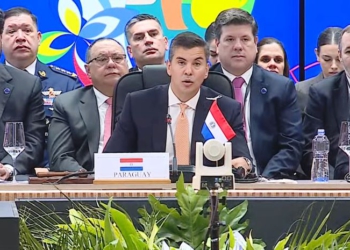 Presidente Santiago Peña na abertura do encontro do Mercosul. Foto: Agência IP