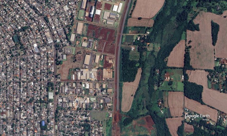 Área do Distrito Industrial está à esquerda na foto do Google Earth