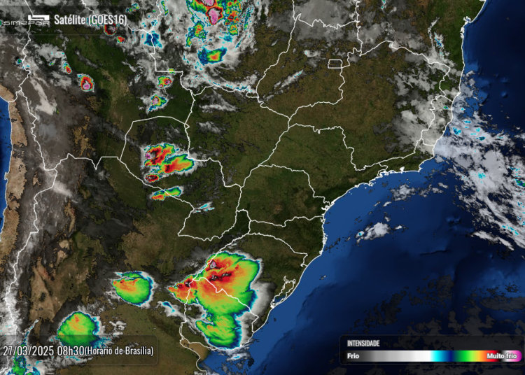 Foto de satélite divulgada na manha nesta quinta-feira, 27 de março, mostra céu sem nuvens pelo Paraná