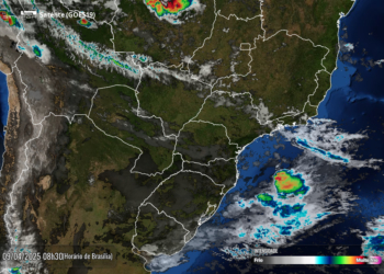 Foto de satélite divulgada nesta manhã de quarta-feira, 09 de abril, pelo Simepar mostra ceú sem nuvens sobre o Paraná