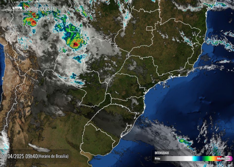 Foto de satélite divulgada nesta terça-feira, 1º de abril, pelo Simepar mostra poucas nuvens sobre o Paraná.