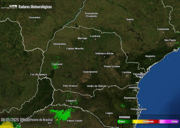 Céu limpo sobre o Paraná nesta quinta-feira, conforme mostra a foto divulgada pelo Simepar