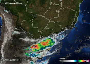 Céu sem nuvens sobre o Paraná na manhã deste sábado, conforme mostra a foto de satélite divulgada pelo Simepar
