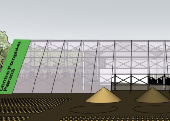 Projeto inicial do pavilhão que está sendo montado no espaço que vai receber o Centre Pompidou Paraná
Foto: SEEC-PR