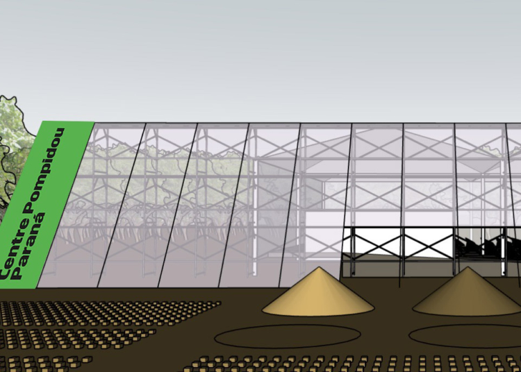 Projeto inicial do pavilhão que está sendo montado no espaço que vai receber o Centre Pompidou Paraná
Foto: SEEC-PR