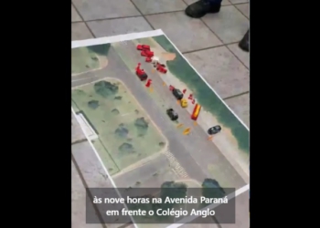 Maquete usada para preparar a simulação. Foto: captura de vídeo